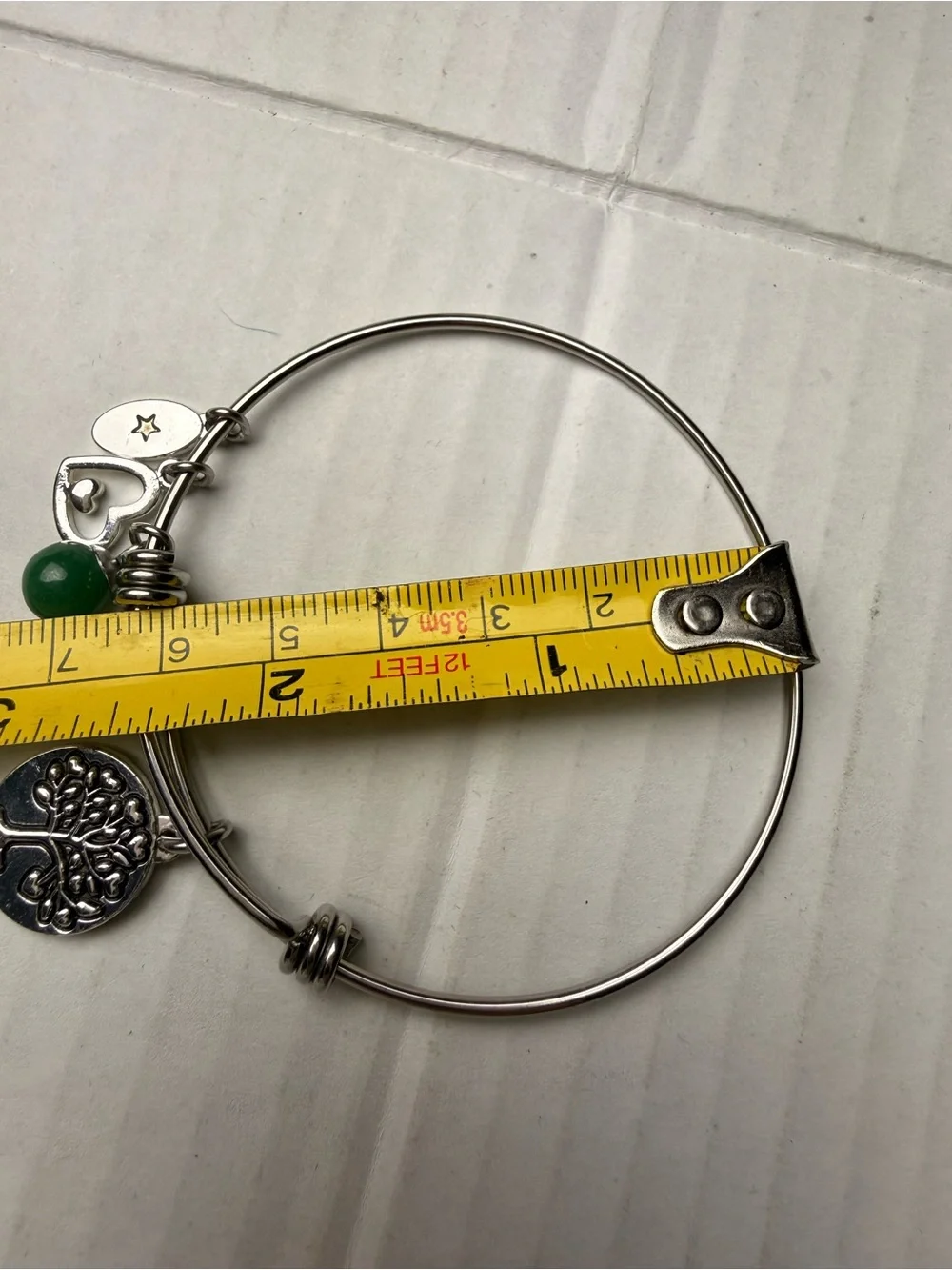 Unwritten Charm Silver Tone Bracelet Green Heart Family Bangle